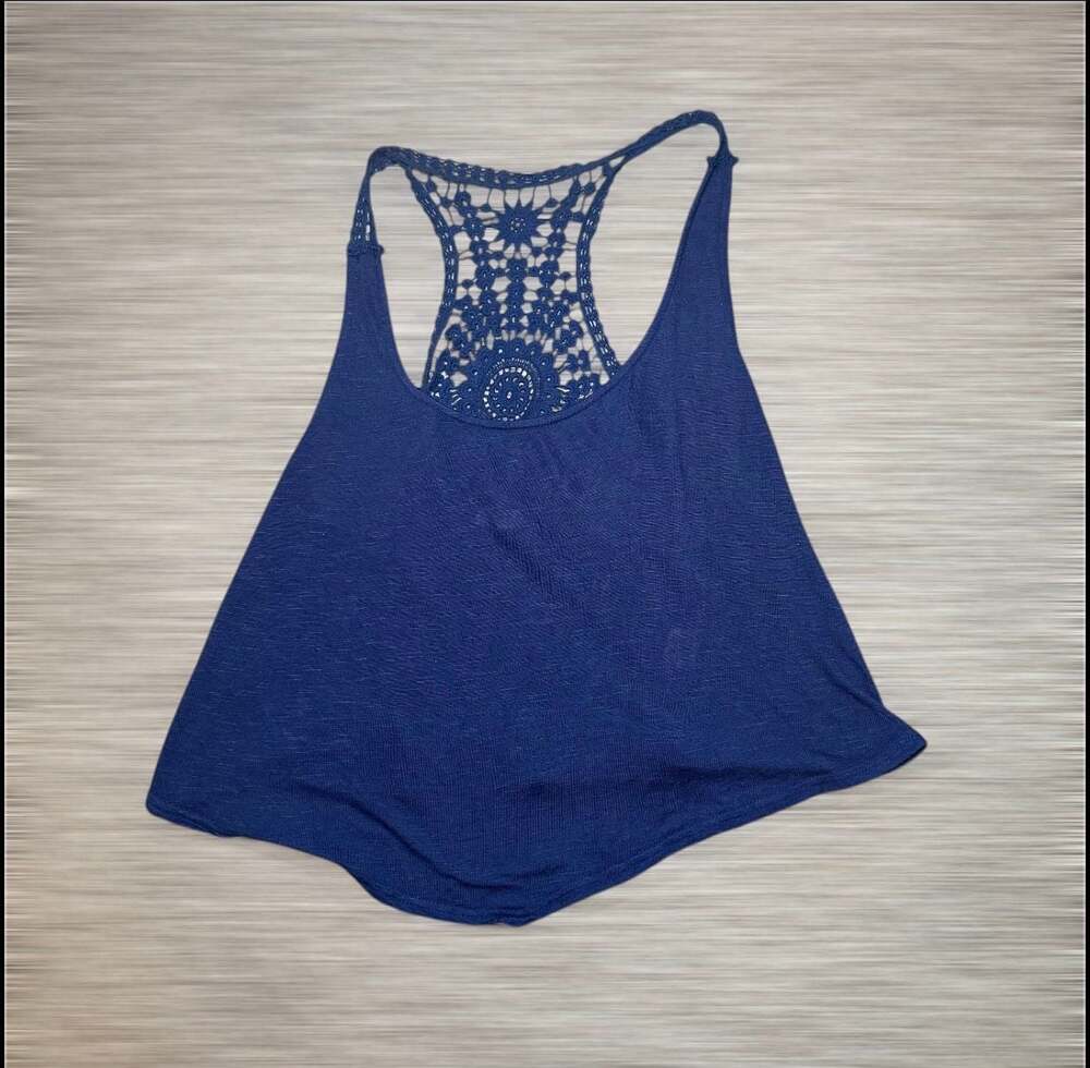Blue Crochet Lace Back Tank Top Womens Medium Boho Racerback Flowy Festival
